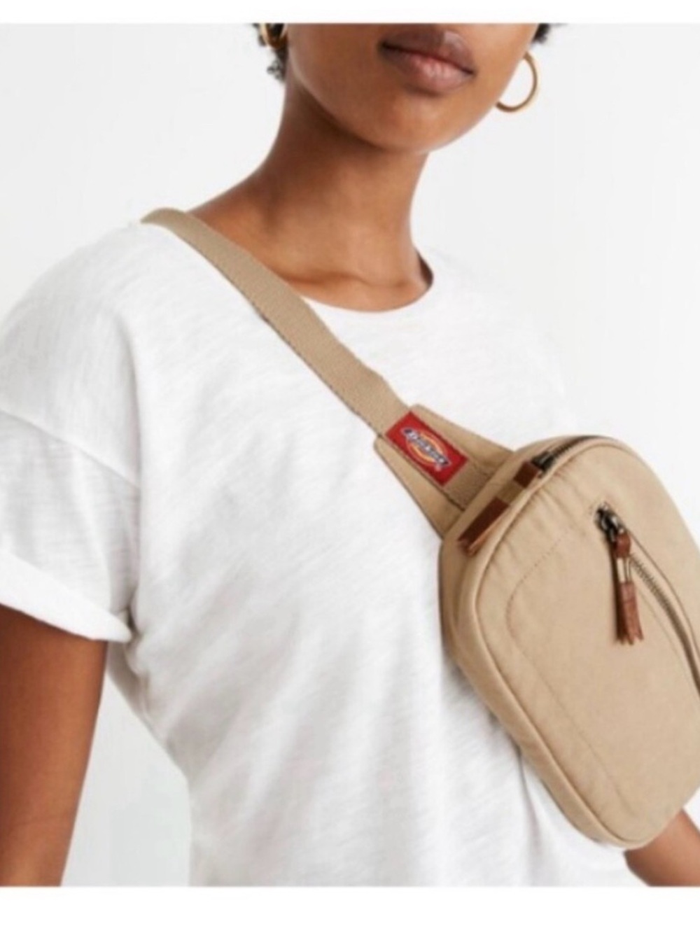 Madewell x Dickies Collab Tan Canvas Belt Bag with Leather-Accent Zipper Pulls